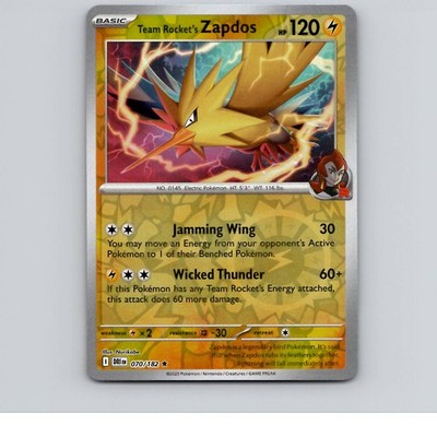 Team Rocket's Zapdos - 070/182 - DRI - Rare/ Reverse Holo - NM